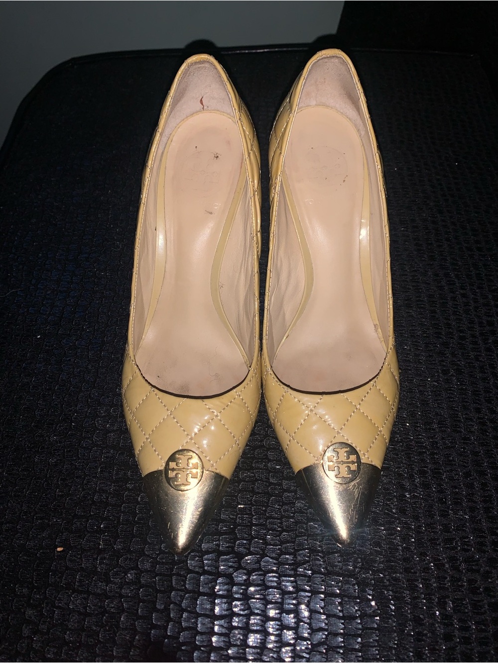 Tory Burch Kaitlin Leather Quilted Pump with Gold Tip